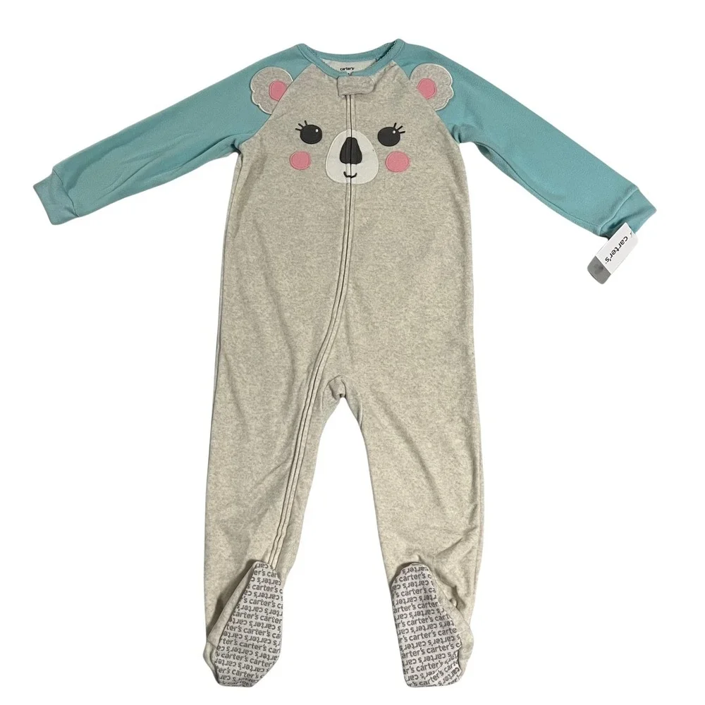Carters Toddler Girls Zip Fleece Koala Sleeper Pajamas Size 3T Pink Gray Aqua‎